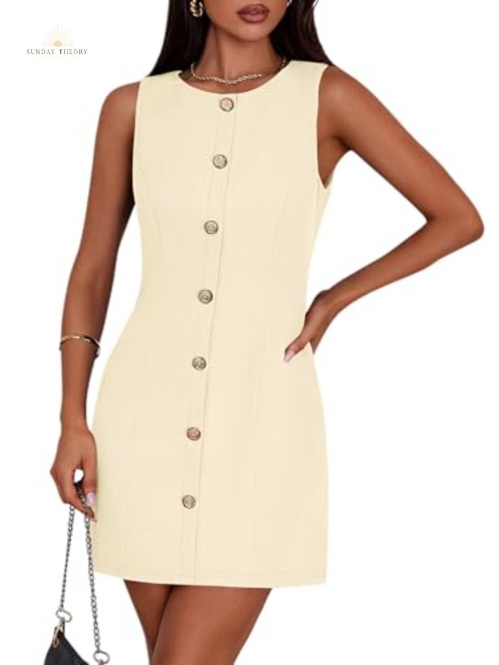 Business Casual Sheath Mini Dress Sleeveless Scoop Neck Work Cocktail